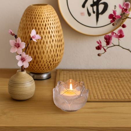 Photophore en verre transparent forme fleur 11cm | Hashtag Déco