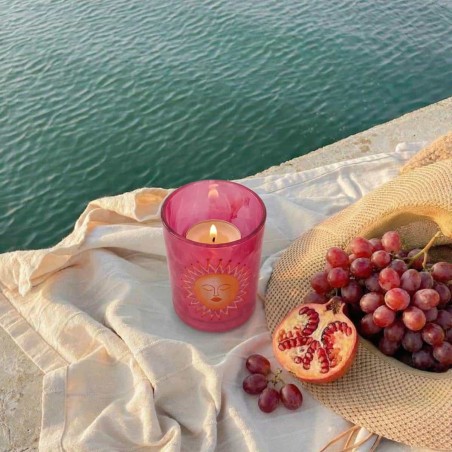 Photophore soleil verre rose 12cm lumière douce | Hashtag Déco
