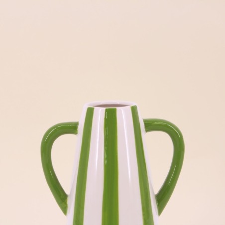 Vase céramique rayé blanc et vert 18cm | Hashtag Déco