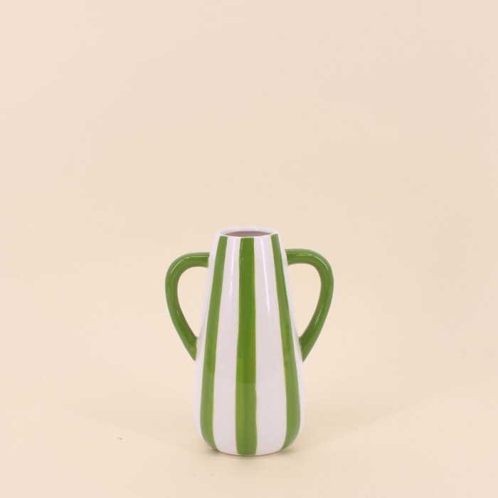 Vase céramique rayé blanc et vert 18cm | Hashtag Déco