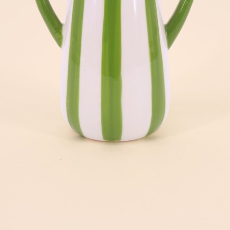 Vase céramique rayé blanc et vert 18cm | Hashtag Déco