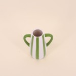 Vase céramique rayé blanc et vert 18cm | Hashtag Déco