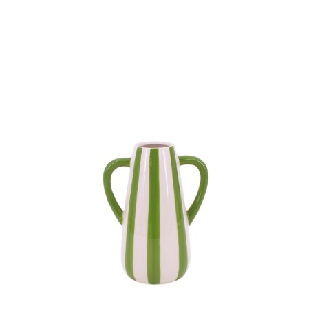Vase céramique rayé blanc et vert 18cm | Hashtag Déco