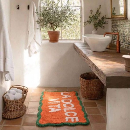Tapis de bain coton orange vert 50x80cm | Hashtag Déco