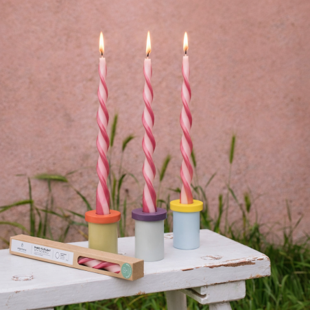 Bougie spirale rose framboise, huile de palme | Hashtag Déco