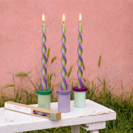 Bougie spirale vert parme, huile de palme | Hashtag Déco