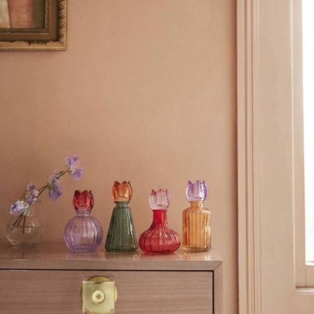 Set de 4 bougeoirs fleurs en verre coloré | Hashtag Déco