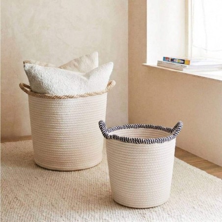 Panier rond coton beige 30x28cm finition vague | Hashtag Déco