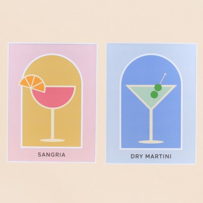 Set de 2 toiles décoratives colorées cocktail 30x40cm| Hashtag Déco
