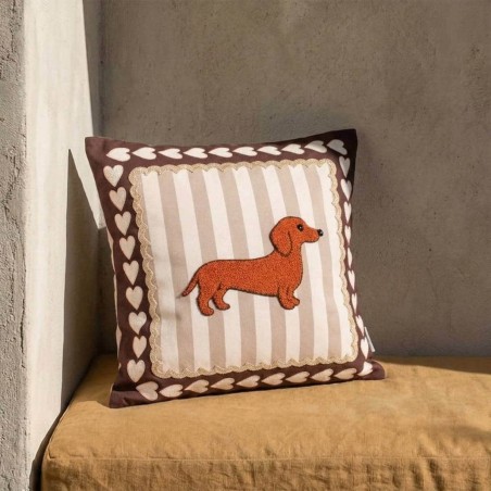 Coussin teckel velours marron beige 45x45cm | Hashtag Déco