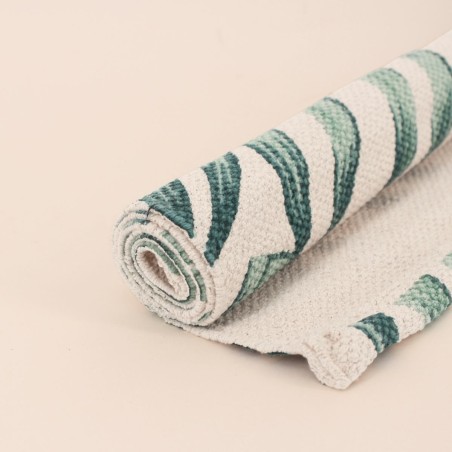 Tapis imprimé blanc et vert coton 80x50cm | Hashtag Déco