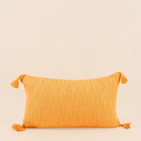 Coussin orange à pompons 30x50 cm coton | Hashtag Déco