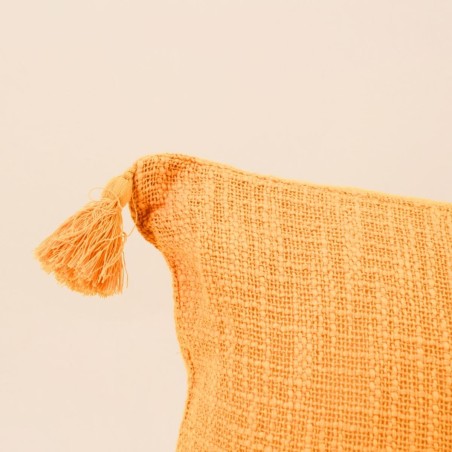 Coussin orange à pompons 30x50 cm coton | Hashtag Déco