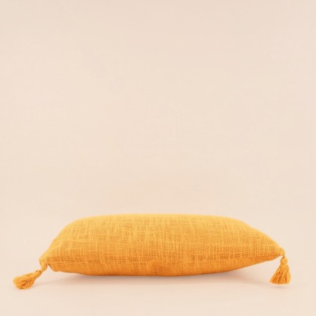 Coussin orange à pompons 30x50 cm coton | Hashtag Déco