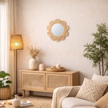 Miroir fleur corde naturelle 45cm, nature chic | Hashtag Déco
