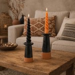 Bougeoir conique grès noir terracotta 18,4cm | Hashtag Déco