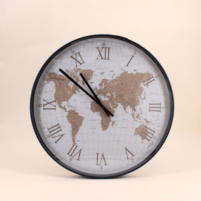 Horloge monde 50cm métal noir élégante | Hashtag Déco