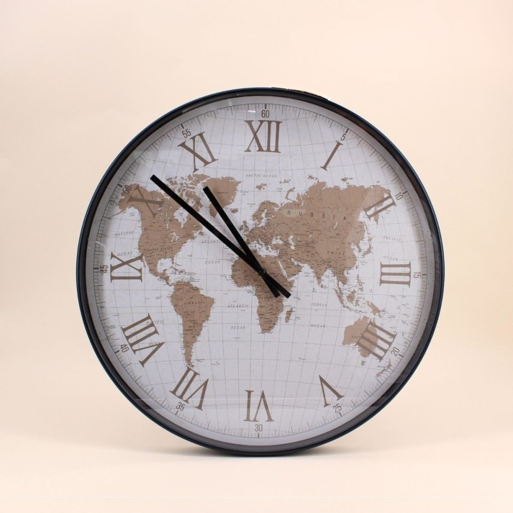 Horloge monde 50cm métal noir élégante | Hashtag Déco