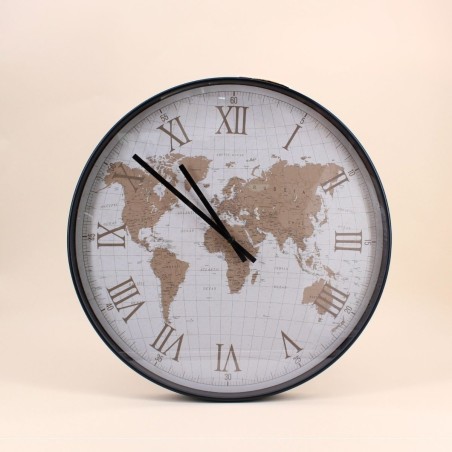 Horloge monde 50cm métal noir élégante | Hashtag Déco