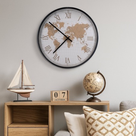 Horloge monde 50cm métal noir élégante | Hashtag Déco