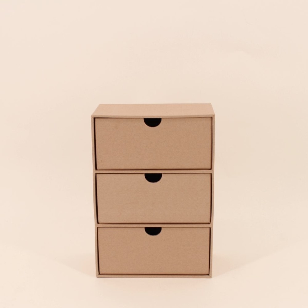 Rangement marron 3 tiroirs en carton recyclé | Hashtag Déco