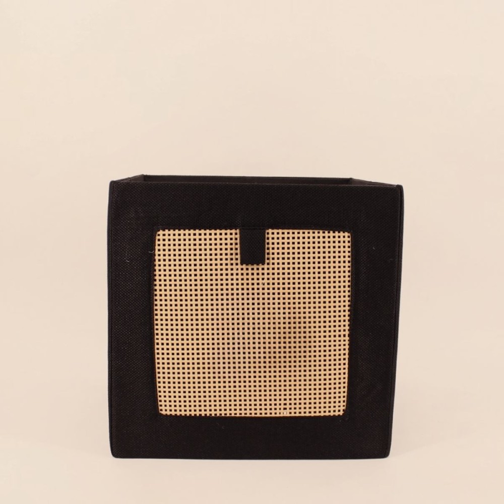 Cube rangement en cannage noir et naturel | Hashtag Déco
