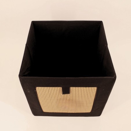 Cube rangement en cannage noir et naturel | Hashtag Déco