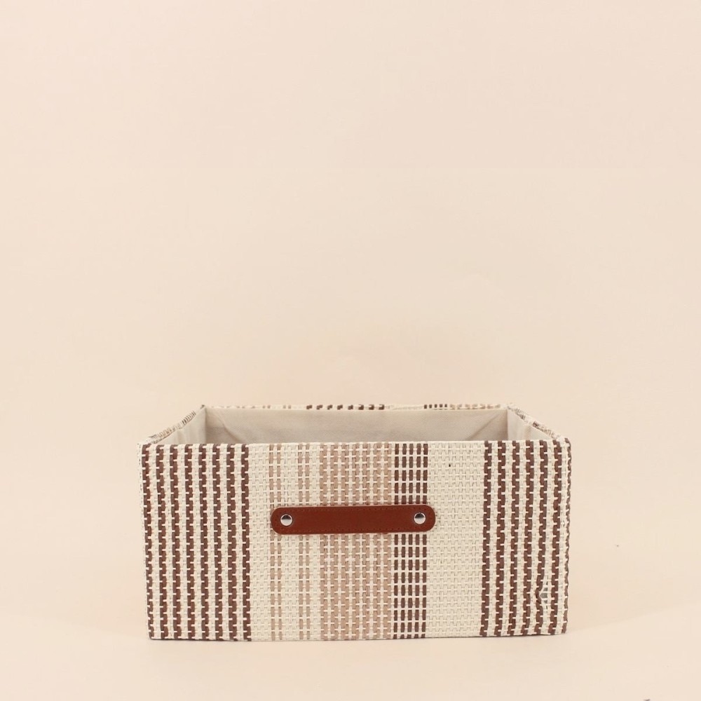 Demi panier cube beige en tissu, 31x31x15cm | Hashtag Déco