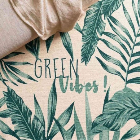 Tapis imprimé blanc et vert coton 80x50cm | Hashtag Déco