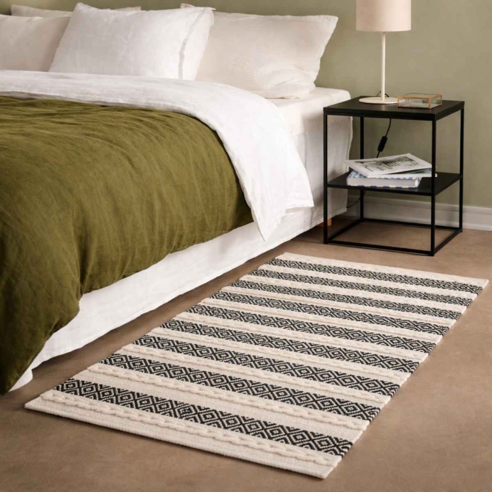 Tapis descente de lit coton rayé chic 110x60cm | Hashtag Déco