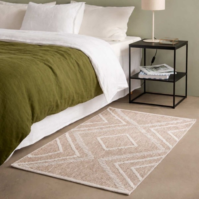 Tapis descente de lit en coton beige 110x60cm | Hashtag Déco