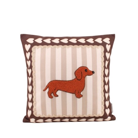 Coussin teckel velours marron beige 45x45cm | Hashtag Déco