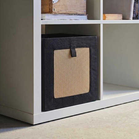 Cube rangement en cannage noir et naturel | Hashtag Déco