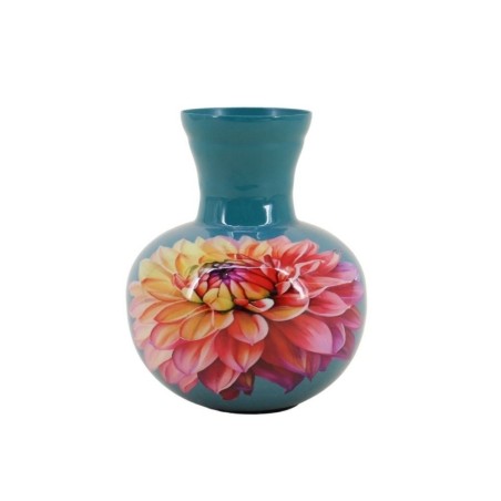 Vase métal turquoise fleuri h13,5cm | Hashtag Déco