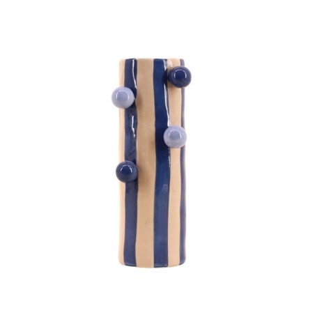 Vase en grès rayé bleu/blanc 25 cm | Hashtag Déco