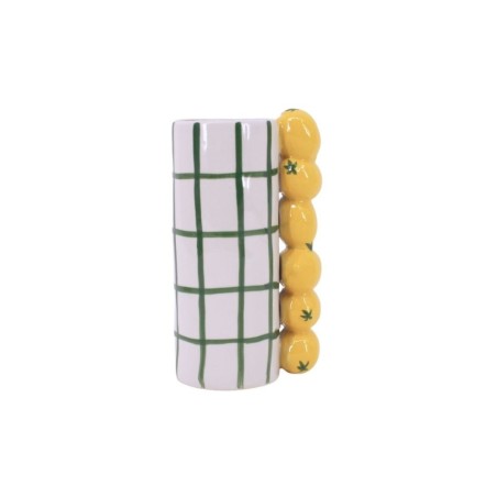 Vase quadrillé vert en grès, citrons relief | Hashtag Déco