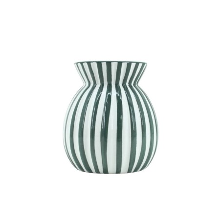 Vase céramique vert rayé 19cm, design moderne | Hashtag Déco