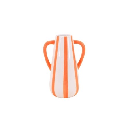 Vase céramique rayé orange et blanc 2 anses | Hashtag Déco