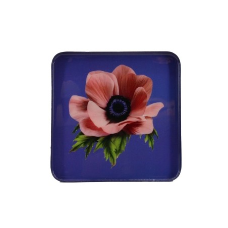Plateau métal laqué violet motif floral | Hashtag Déco