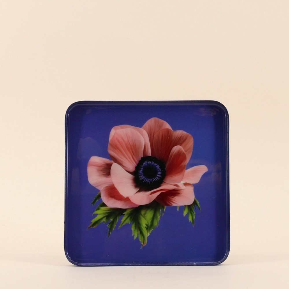 Plateau métal laqué violet motif floral | Hashtag Déco