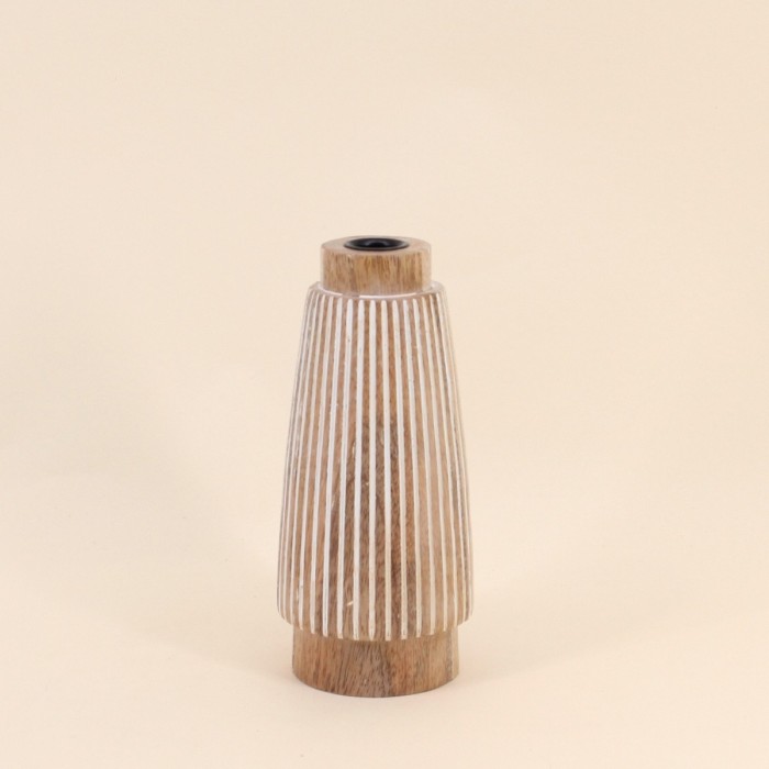 Bougeoir en bois à rayures 21cm | Hashtag Déco
