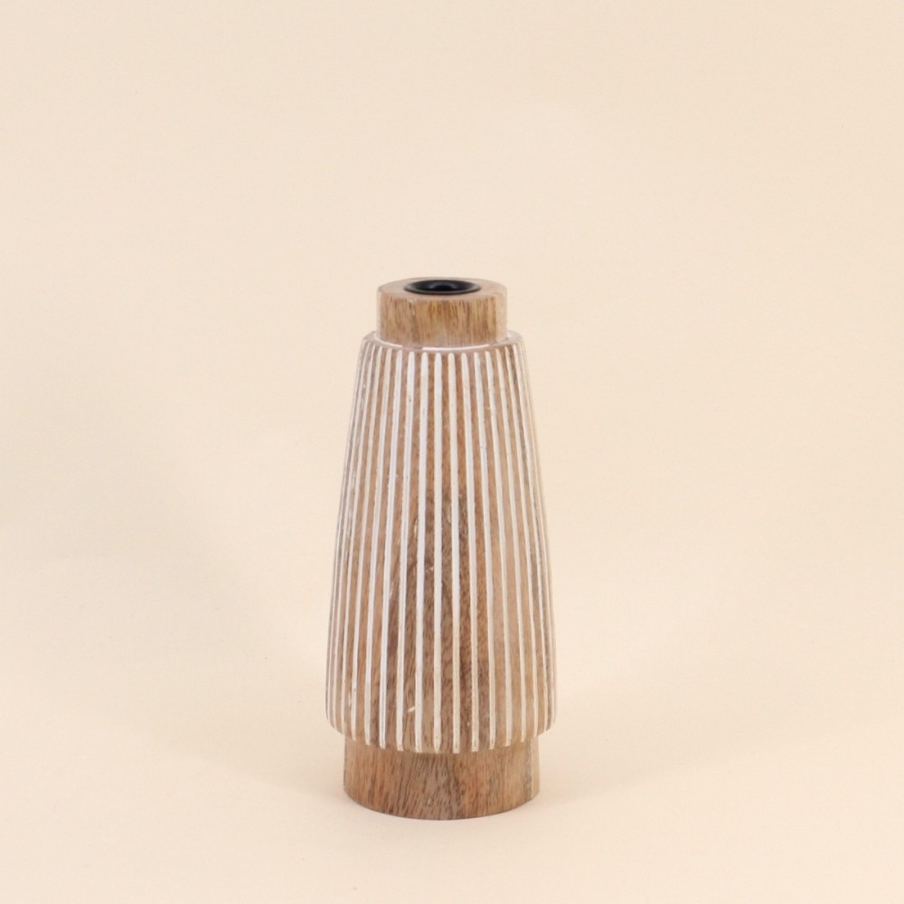 Bougeoir en bois à rayures 21cm | Hashtag Déco