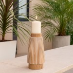 Bougeoir en bois à rayures 21cm | Hashtag Déco
