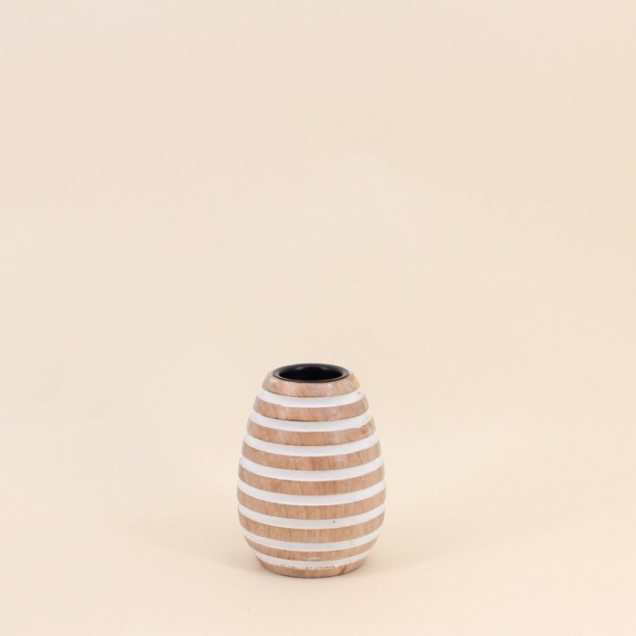 Bougeoir en bois à rayures naturel 14cm | Hashtag Déco