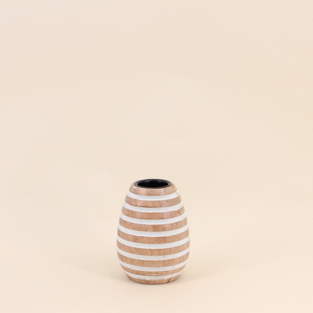 Bougeoir en bois à rayures naturel 14cm | Hashtag Déco
