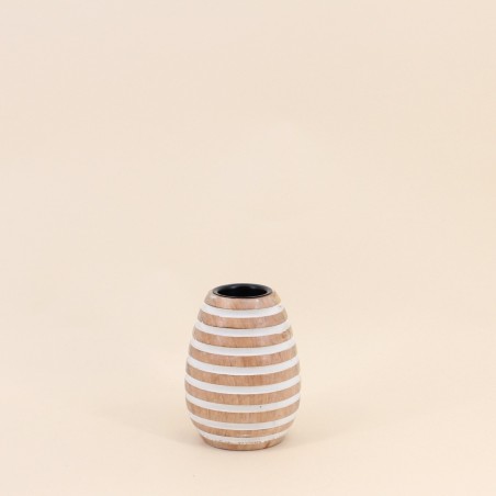 Bougeoir en bois à rayures naturel 14cm | Hashtag Déco