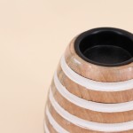 Bougeoir en bois à rayures naturel 14cm | Hashtag Déco