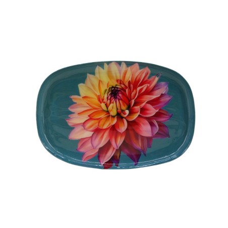Plateau métal laqué turquoise fleuri 20x14cm | Hashtag Déco