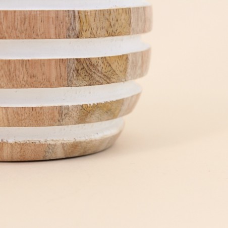 Bougeoir en bois à rayures naturel 14cm | Hashtag Déco