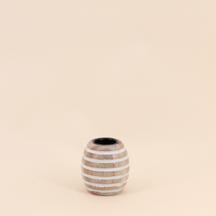 Bougeoir en bois rayé 10cm, style naturel | Hashtag Déco